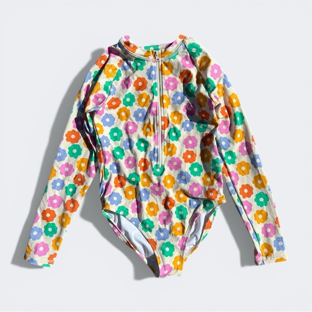 Hanna Andersson Floral Rashguard Swimsuit Multicolor Size 12 One Piece NWOT
